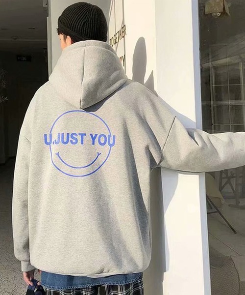NO NEED（ノーニード）の「オーバーサイズスマイルプリントビッグシルエットパーカー　/裏起毛/バックプリント/（パーカー・メンズ・ミント/グレー/ブラック/ホワイト・フリー）」の13枚目の写真