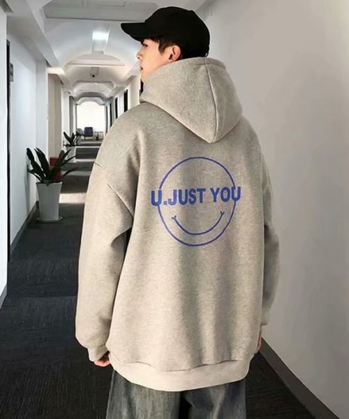 NO NEED（ノーニード）の「オーバーサイズスマイルプリントビッグシルエットパーカー　/裏起毛/バックプリント/（パーカー・メンズ・ミント/グレー/ブラック/ホワイト・フリー）」の21枚目の写真