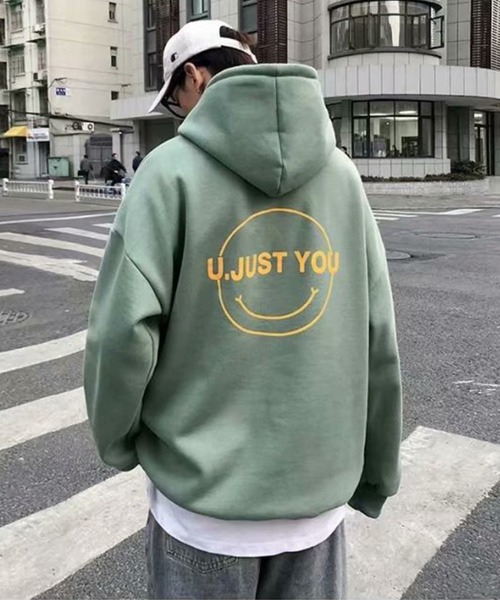 NO NEED（ノーニード）の「オーバーサイズスマイルプリントビッグシルエットパーカー　/裏起毛/バックプリント/（パーカー・メンズ・ミント/グレー/ブラック/ホワイト・フリー）」の17枚目の写真