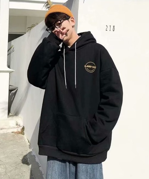 NO NEED（ノーニード）の「オーバーサイズスマイルプリントビッグシルエットパーカー　/裏起毛/バックプリント/（パーカー・メンズ・ミント/グレー/ブラック/ホワイト・フリー）」の5枚目の写真