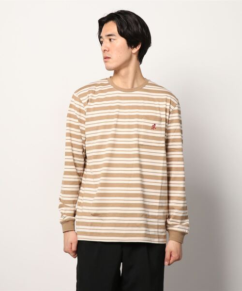 Gramicci（グラミチ）の「【GRAMICCI/グラミチ】ワンポイントロゴ刺繍 ボーダーカットソー/STRIPED ONE POINT L/S TEE（Tシャツ/カットソー・メンズ・ブラック/ベージュ/ネイビー・L/XL/M）」の13枚目の写真