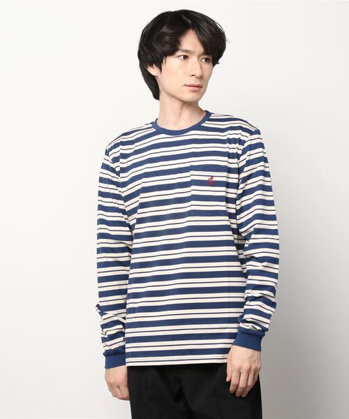Gramicci（グラミチ）の「【GRAMICCI/グラミチ】ワンポイントロゴ刺繍 ボーダーカットソー/STRIPED ONE POINT L/S TEE（Tシャツ/カットソー・メンズ・ブラック/ベージュ/ネイビー・L/XL/M）」の4枚目の写真