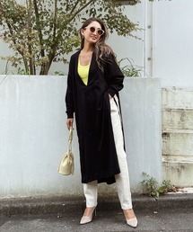 Vネックスリットロングカットソー