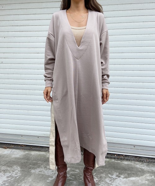 Vネックスリットロングカットソー（Tシャツ/カットソー）｜esutoreja（エストレジャ）