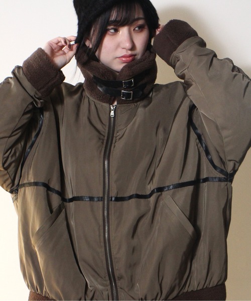 one way（ワンウェイ）の「【oneway Jeans】ベルテッドボアMA-1（MA-1・レディース・ブラック/ダークグリーン・FREE）」の5枚目の写真