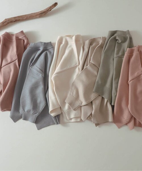 apres les cours（アプレレクール）の「スウェットライクニット_ウォッシャブル（ニット/セーター・キッズ・ピンク/カーキ/オレンジ/アイボリー/ブルー/ベージュ・80/110/90/140/100/120/130）」の8枚目の写真