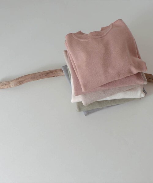 apres les cours（アプレレクール）の「スウェットライクニット_ウォッシャブル（ニット/セーター・キッズ・ピンク/カーキ/オレンジ/アイボリー/ブルー/ベージュ・80/110/90/140/100/120/130）」の10枚目の写真