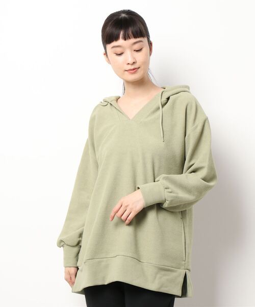 Lugnoncure（ルノンキュール）の「変形裏毛スキッパーパーカー（パーカー・レディース・オフホワイト/グリーン/モカ・ﾌﾘ-）」の7枚目の写真