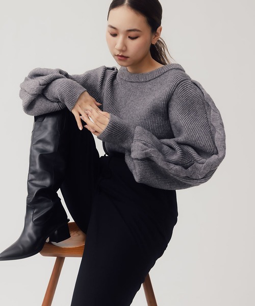 RANDEBOO（ランデブー）の「Cable puff knit（ニット/セーター・レディース・アイボリー/ブラック/グレー・FREE）」の3枚目の写真