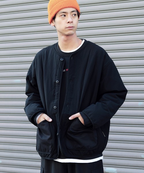 air tokyo sellection（エアートウキョウセレクション）の「リップストップキルトライナージャケット（ノーカラーコート・メンズ・ブラック/カーキ・MEDIUM/LARGE/X-LARGE）」の15枚目の写真
