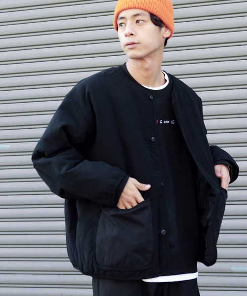 air tokyo sellection（エアートウキョウセレクション）の「リップストップキルトライナージャケット（ノーカラーコート・メンズ・ブラック/カーキ・MEDIUM/LARGE/X-LARGE）」の16枚目の写真
