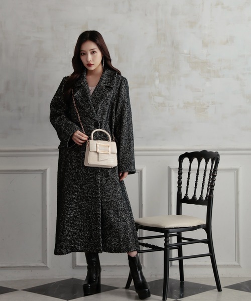 ANDGEEBEE（アンジービー）の「ウールツィードロングコート（ダウンジャケット/コート・レディース・ブラック/ベージュ・MEDIUM）」の2枚目の写真