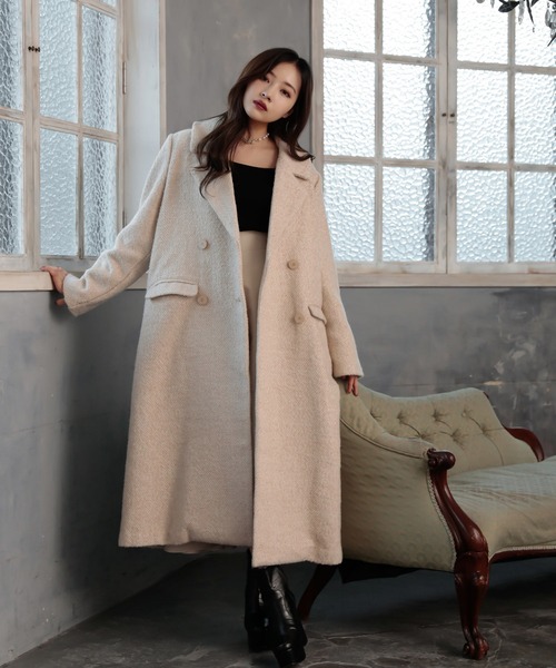 ANDGEEBEE（アンジービー）の「ウールツィードロングコート（ダウンジャケット/コート・レディース・ブラック/ベージュ・MEDIUM）」の5枚目の写真