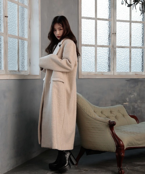 ANDGEEBEE（アンジービー）の「ウールツィードロングコート（ダウンジャケット/コート・レディース・ブラック/ベージュ・MEDIUM）」の8枚目の写真