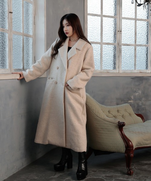 ANDGEEBEE（アンジービー）の「ウールツィードロングコート（ダウンジャケット/コート・レディース・ブラック/ベージュ・MEDIUM）」の3枚目の写真