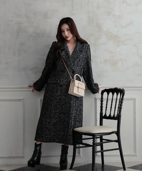 ANDGEEBEE（アンジービー）の「ウールツィードロングコート（ダウンジャケット/コート・レディース・ブラック/ベージュ・MEDIUM）」の9枚目の写真