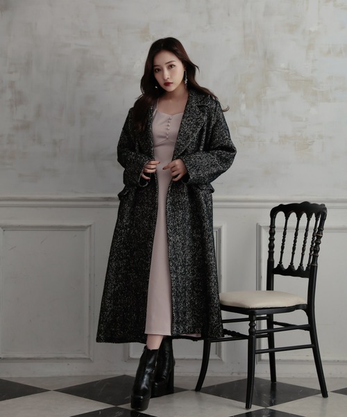 ANDGEEBEE（アンジービー）の「ウールツィードロングコート（ダウンジャケット/コート・レディース・ブラック/ベージュ・MEDIUM）」の12枚目の写真