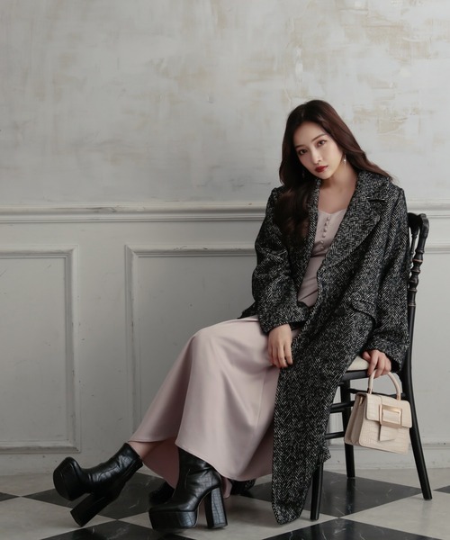 ANDGEEBEE（アンジービー）の「ウールツィードロングコート（ダウンジャケット/コート・レディース・ブラック/ベージュ・MEDIUM）」の19枚目の写真