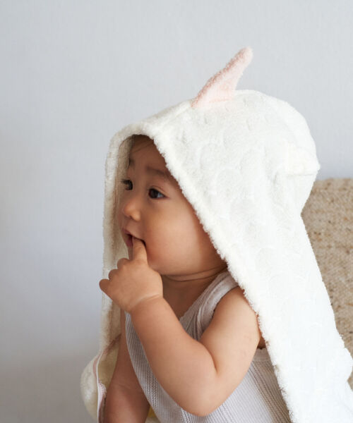 Afternoon Tea（アフタヌーンティー）の「レインボーフード付きバスタオル（おくるみ・キッズ・グリーン/アイボリー・ONE SIZE）」の11枚目の写真