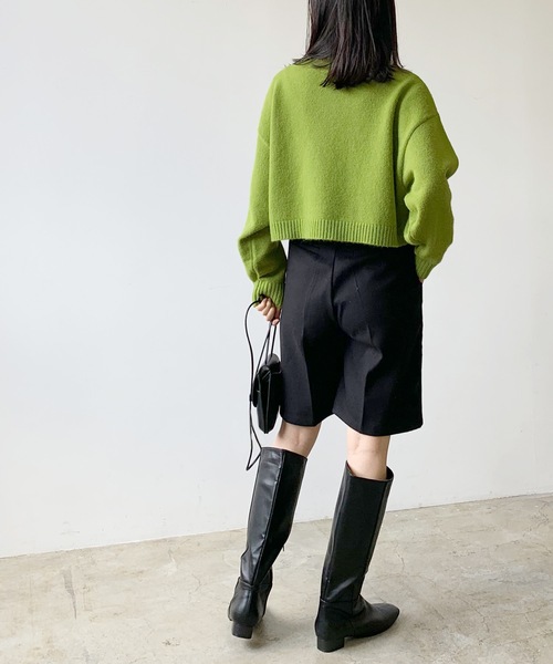 LIAN（リアン）の「ハイネッククロップドカラーニット（ニット/セーター・レディース・オレンジ/グリーン/ピンク/ブルー/アイボリー/ブラック・FREE）」の12枚目の写真