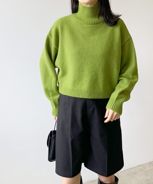 LIAN（リアン）の「ハイネッククロップドカラーニット（ニット/セーター・レディース・オレンジ/グリーン/ピンク/ブルー/アイボリー/ブラック・FREE）」の13枚目の写真