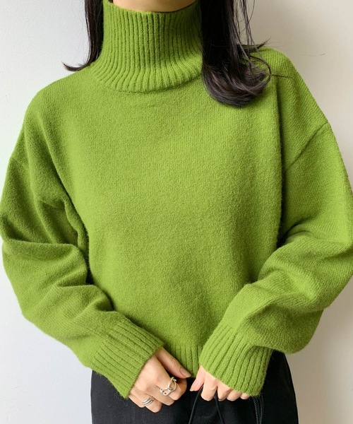 LIAN（リアン）の「ハイネッククロップドカラーニット（ニット/セーター・レディース・オレンジ/グリーン/ピンク/ブルー/アイボリー/ブラック・FREE）」の14枚目の写真