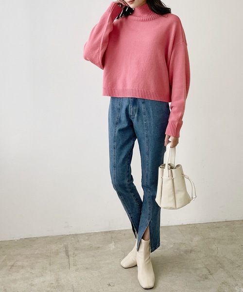 LIAN（リアン）の「ハイネッククロップドカラーニット（ニット/セーター・レディース・オレンジ/グリーン/ピンク/ブルー/アイボリー/ブラック・FREE）」の16枚目の写真