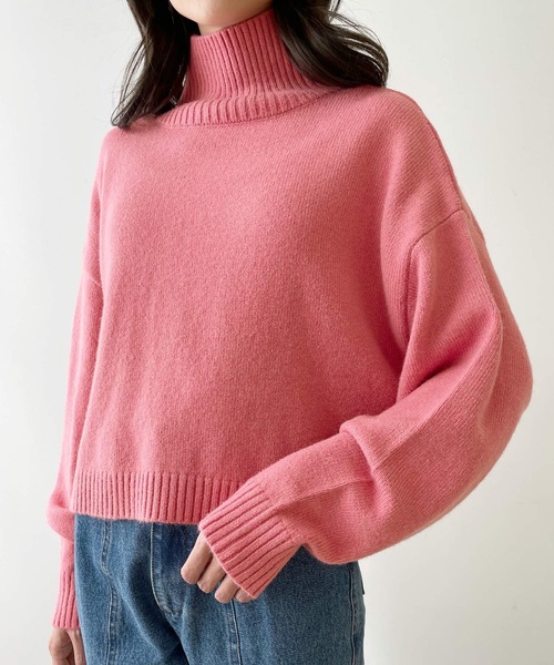 LIAN（リアン）の「ハイネッククロップドカラーニット（ニット/セーター・レディース・オレンジ/グリーン/ピンク/ブルー/アイボリー/ブラック・FREE）」の17枚目の写真