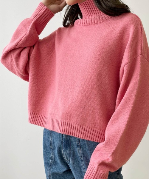 LIAN（リアン）の「ハイネッククロップドカラーニット（ニット/セーター・レディース・オレンジ/グリーン/ピンク/ブルー/アイボリー/ブラック・FREE）」の18枚目の写真