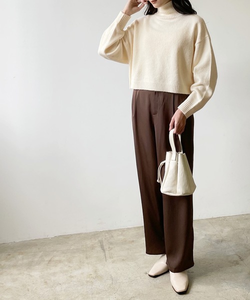 LIAN（リアン）の「ハイネッククロップドカラーニット（ニット/セーター・レディース・オレンジ/グリーン/ピンク/ブルー/アイボリー/ブラック・FREE）」の19枚目の写真