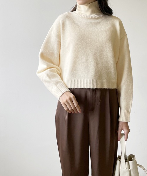 LIAN（リアン）の「ハイネッククロップドカラーニット（ニット/セーター・レディース・オレンジ/グリーン/ピンク/ブルー/アイボリー/ブラック・FREE）」の20枚目の写真