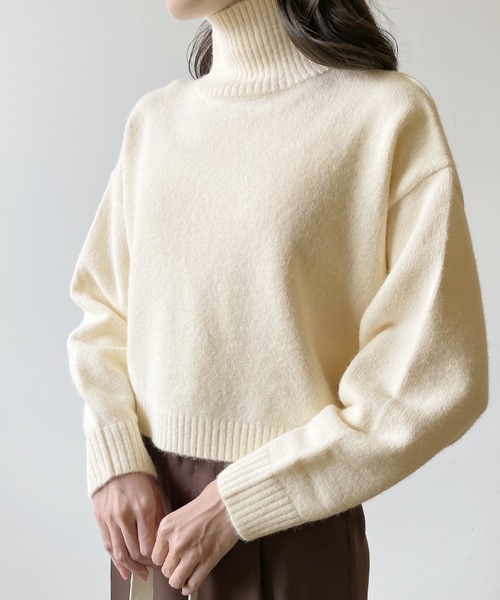 LIAN（リアン）の「ハイネッククロップドカラーニット（ニット/セーター・レディース・オレンジ/グリーン/ピンク/ブルー/アイボリー/ブラック・FREE）」の21枚目の写真