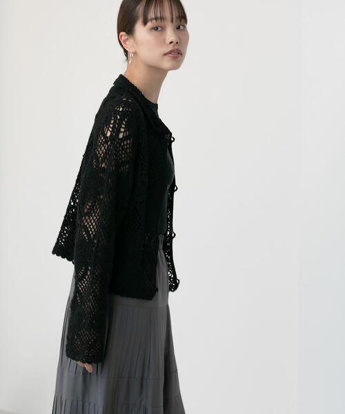 CITEN（シテン）の「＜CITEN（シテン）＞クロシェレースジャケット ニットジャケット（カーディガン/ボレロ・レディース・ホワイト/ブラック・FREE）」の4枚目の写真