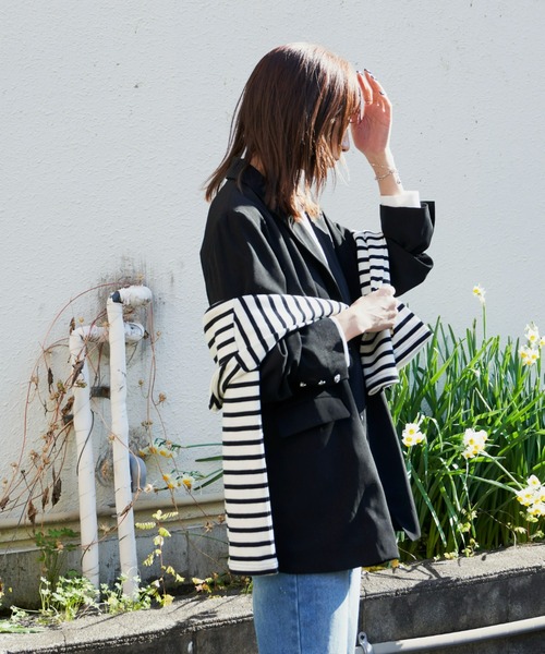 Auntie Rosa Holiday（アンティローザホリデー）の「ダブルブレストオーバージャケット（セットアップ対応）（テーラードジャケット・レディース・ブラック/ネイビー・FREE）」の4枚目の写真