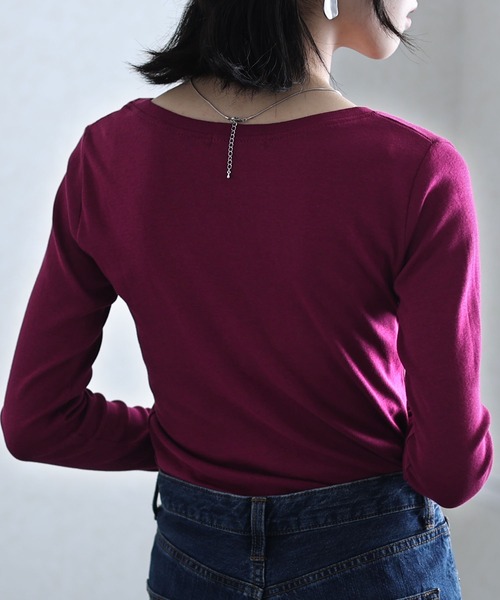 ElegChic（エレグシック）の「フライス 長袖 Tシャツ（Tシャツ/カットソー・レディース・グレイッシュベージュ/ブラック/ライトブルーグレー/マジェンタ/ネイビー/ホワイト/チャコールグレー/カーキ/杢グレー・3L/4L/L/M/XL）」の21枚目の写真