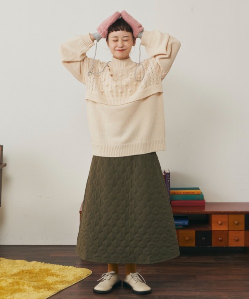 MERLOT（メルロー）の「柄編みドッキングぽんぽんニット（ニット/セーター・レディース・ピンク/グリーン/アイボリー・FREE）」の13枚目の写真