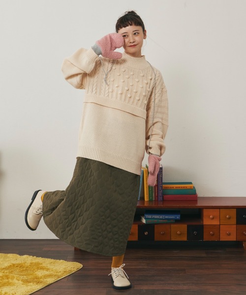 MERLOT（メルロー）の「柄編みドッキングぽんぽんニット（ニット/セーター・レディース・ピンク/グリーン/アイボリー・FREE）」の14枚目の写真