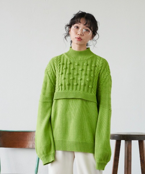 MERLOT（メルロー）の「柄編みドッキングぽんぽんニット（ニット/セーター・レディース・ピンク/グリーン/アイボリー・FREE）」の19枚目の写真