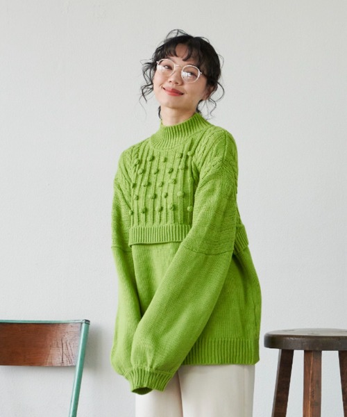 MERLOT（メルロー）の「柄編みドッキングぽんぽんニット（ニット/セーター・レディース・ピンク/グリーン/アイボリー・FREE）」の20枚目の写真