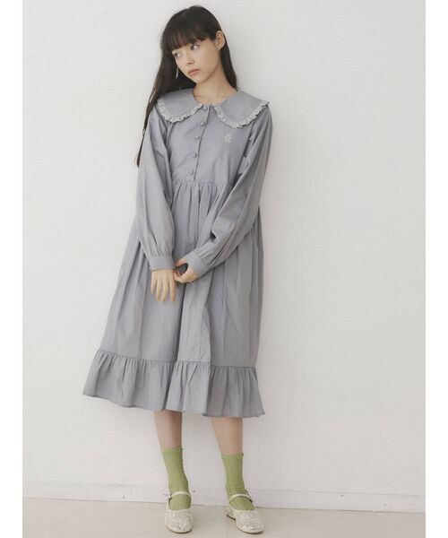 merry jenny（メリージェニー）の「bear刺繍フリルカラーワンピース（ワンピース・レディース・オフホワイト/ピンク/ブルー/ブラック・FREE）」の7枚目の写真