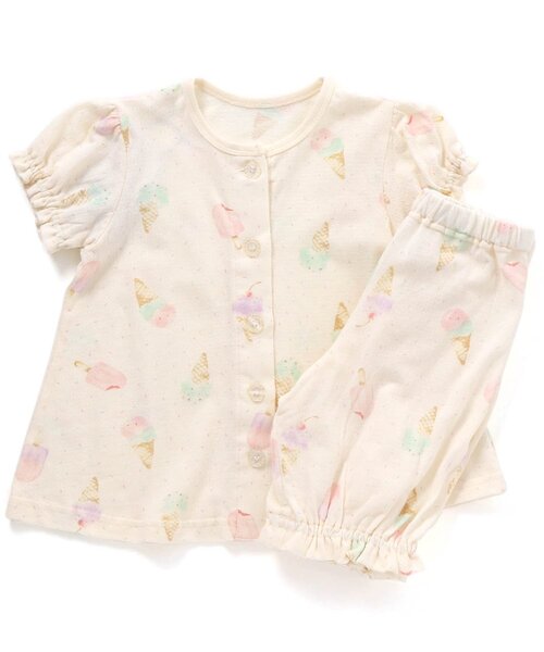 Ampersand（アンパサンド）の「アイスクリーム柄前開きパジャマ（ルームウェア/パジャマ・キッズ・オフホワイト/ピンク・140/100/80/90/120/130/110）」の2枚目の写真