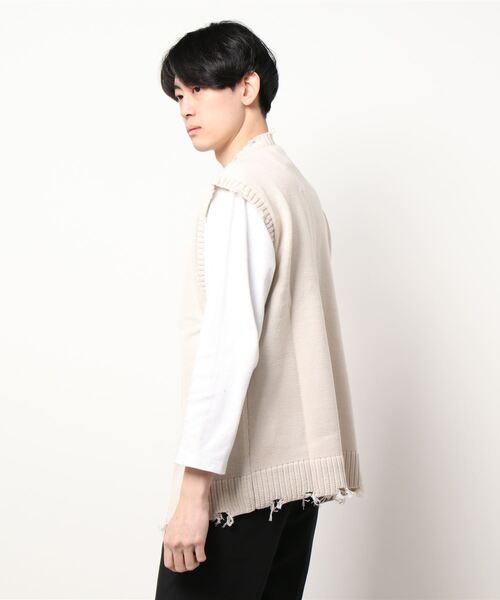 Burner（バーナー）の「【BURNER SELECT】5GGニットダメージベスト（ベスト・メンズ・サックスブルー/グリーン/アイボリー/チャコールグレー・M/XL/L）」の5枚目の写真