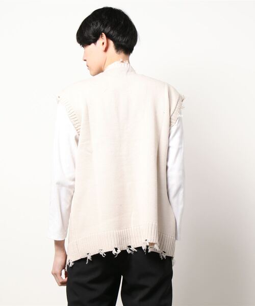 Burner（バーナー）の「【BURNER SELECT】5GGニットダメージベスト（ベスト・メンズ・サックスブルー/グリーン/アイボリー/チャコールグレー・M/XL/L）」の6枚目の写真