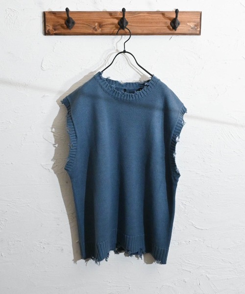 Burner（バーナー）の「【BURNER SELECT】5GGニットダメージベスト（ベスト・メンズ・サックスブルー/グリーン/アイボリー/チャコールグレー・M/XL/L）」の4枚目の写真