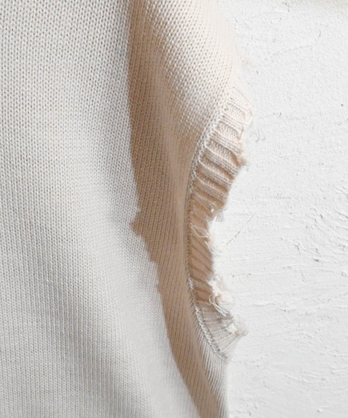 Burner（バーナー）の「【BURNER SELECT】5GGニットダメージベスト（ベスト・メンズ・サックスブルー/グリーン/アイボリー/チャコールグレー・M/XL/L）」の11枚目の写真