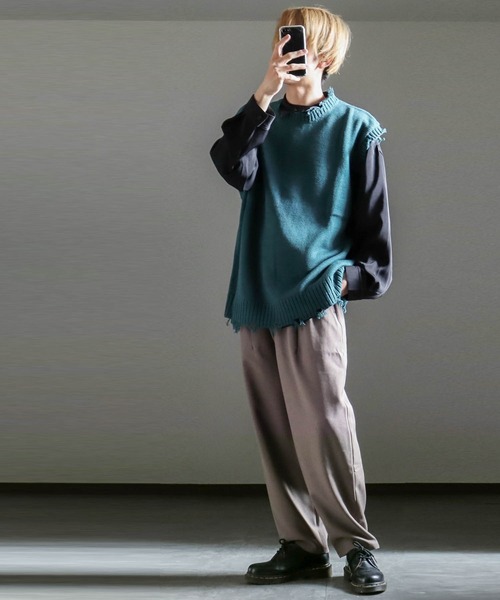 Burner（バーナー）の「【BURNER SELECT】5GGニットダメージベスト（ベスト・メンズ・サックスブルー/グリーン/アイボリー/チャコールグレー・M/XL/L）」の16枚目の写真