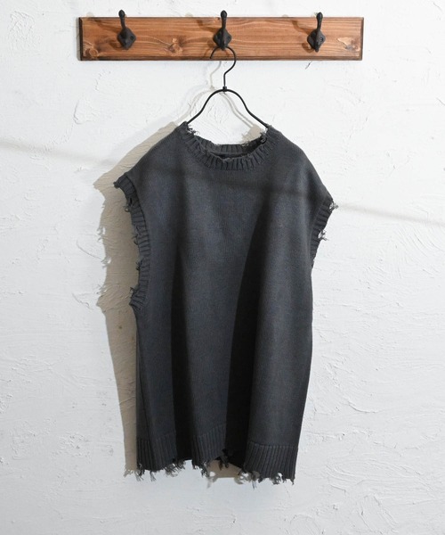 Burner（バーナー）の「【BURNER SELECT】5GGニットダメージベスト（ベスト・メンズ・サックスブルー/グリーン/アイボリー/チャコールグレー・M/XL/L）」の7枚目の写真