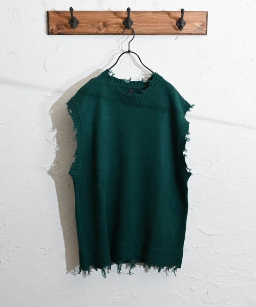 Burner（バーナー）の「【BURNER SELECT】5GGニットダメージベスト（ベスト・メンズ・サックスブルー/グリーン/アイボリー/チャコールグレー・M/XL/L）」の8枚目の写真