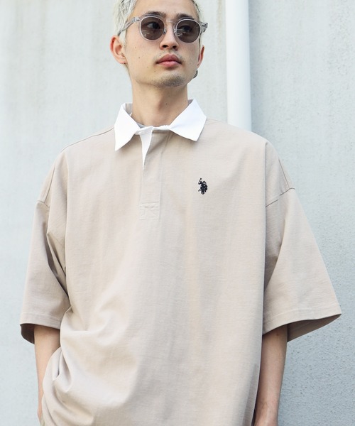 U.S. POLO ASSN.（ユーエスポロアッスン）の「U.S. POLO ASSN. / ユーエスポロアッスン 別注 コラボ ビッグシルエット オーバーサイズ 半袖 ラガーシャツ（ポロシャツ・メンズ・ホワイト/ブラック/ダークグリーン/ネイビー/ライトベージュ/ホワイト系その他/チャコール/ブルー系その他/ブラック系その他・MEDIUM/LARGE）」の6枚目の写真