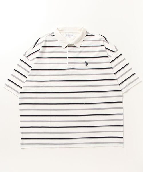 U.S. POLO ASSN.（ユーエスポロアッスン）の「U.S. POLO ASSN. / ユーエスポロアッスン 別注 コラボ ビッグシルエット オーバーサイズ 半袖 ラガーシャツ（ポロシャツ・メンズ・ホワイト/ブラック/ダークグリーン/ネイビー/ライトベージュ/ホワイト系その他/チャコール/ブルー系その他/ブラック系その他・MEDIUM/LARGE）」の13枚目の写真
